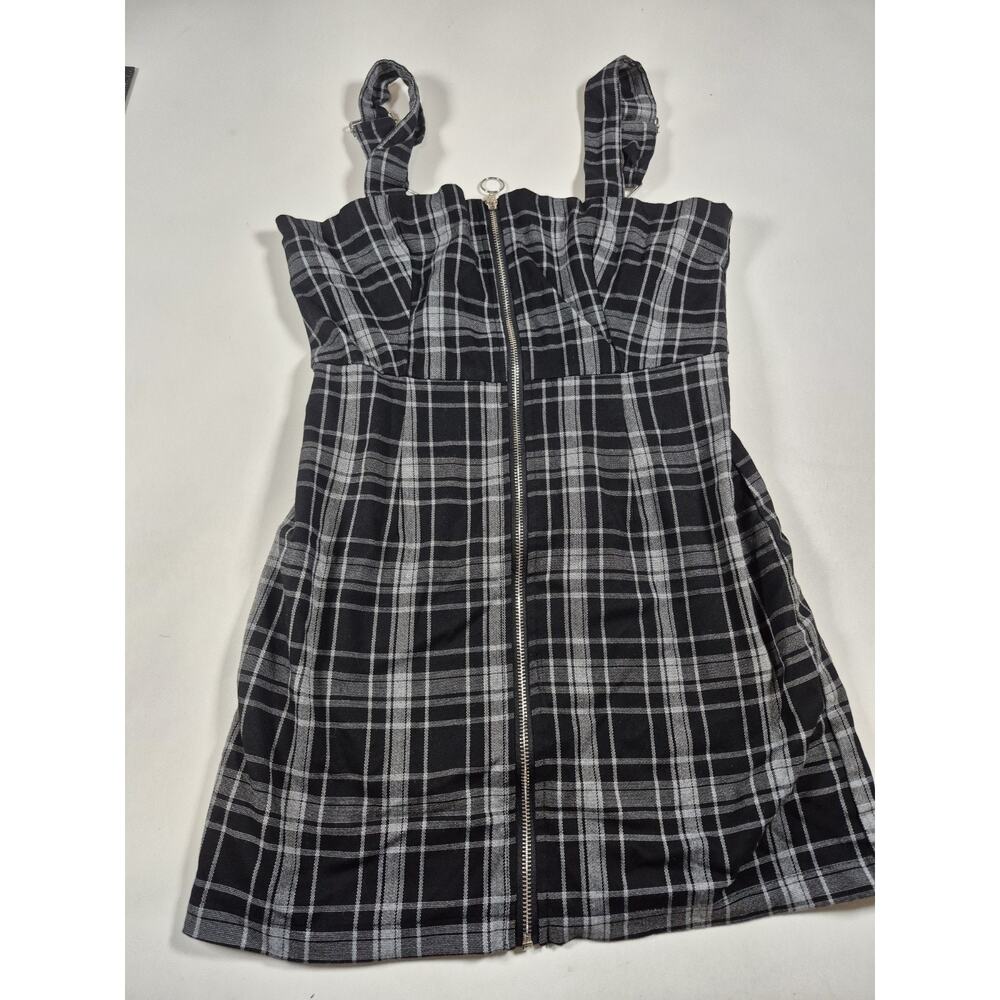 Forever 21 Black and White Plaid Midi Dress with Front Zip